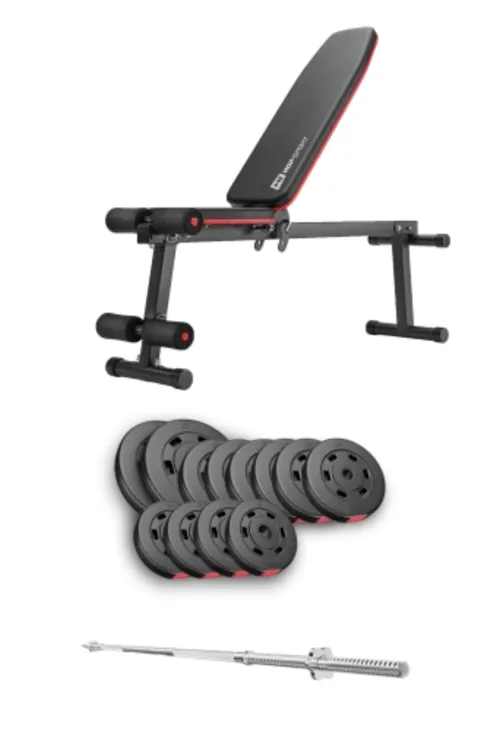 Набір Hop-Sport Premium 69кг з лавою HS-1010 Pro та штангою