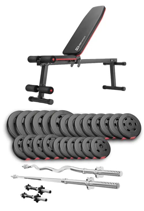 Набір Hop-Sport Premium 135кг з лавою HS-1010 Pro, штангами та гантелями