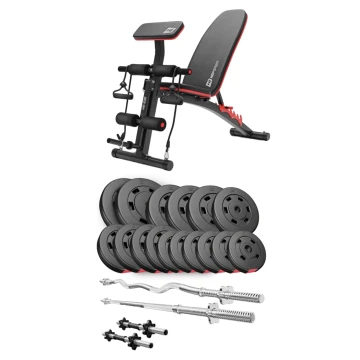 Набор Hop-Sport Premium 75кг со скамьей HS-1035, штангами и гантелями