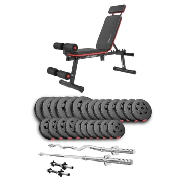 Набор Hop-Sport Premium 135кг со скамьей HS-2040 HB, штангами и гантелями