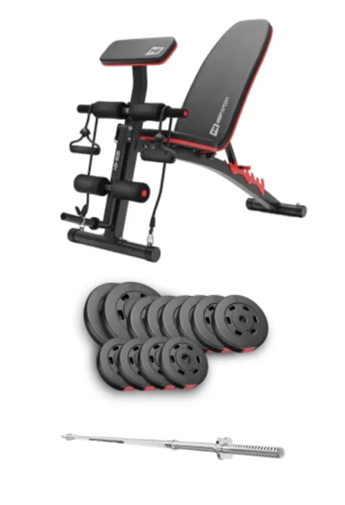 Набор Hop-Sport Premium 69кг со скамьей HS-1035 и штангой