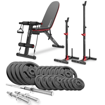 Набор Hop-Sport Strong 99кг со скамьей HS-1030 и стойками 1005L