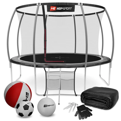 Батут Hop-Sport Premium 12ft (366см) черно-серый с внутренней сеткой