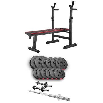 Набор Hop-Sport Premium 38кг со скамьей HS-1080, штангами и гантелями