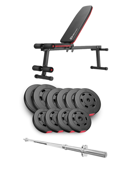 Набор Hop-Sport Premium 59кг со скамьей HS-1010 Pro и штангой