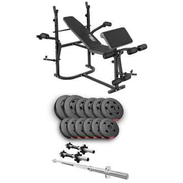 Набор Hop-Sport Premium 38кг со скамьей TX-020, штангами и гантелями