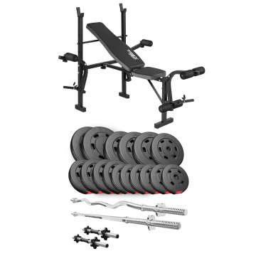 Набор Hop-Sport Premium 75кг со скамьей TX-055, штангами и гантелями