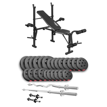 Набор Hop-Sport Premium 135кг со скамьей TX-055, штангами и гантелями