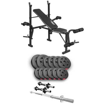 Набор Hop-Sport Premium 38кг со скамьей TX-055, штангами и гантелями