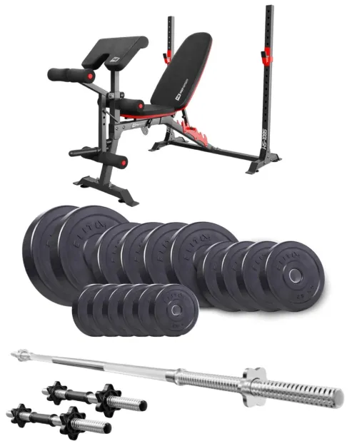 Набор Elitum Titan 69кг со скамьей HS-1095, штангой и гантелями
