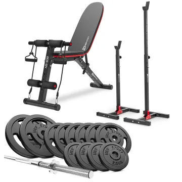 Набор Hop-Sport Strong 69кг со скамьей HS-1030 и стойками 1002L