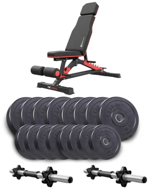 Набор Elitum Titan гантели 2х31кг со скамьей Hop-Sport HS-2090 HB